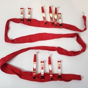 Christmas Clothes Pins Hanging Card Holder Ribbon Decoration Hand Painted Santa